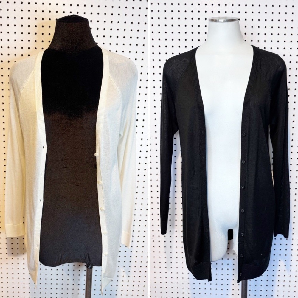 Banana Republic | Bundle of Longline Cardigans in Black & White Fine Knit Sz. S